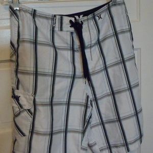 Men's Hurley Board Shorts White/Blk Plaid